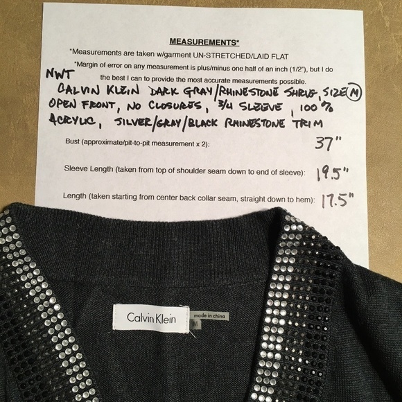 CALVIN KLEIN Rhinestone CROPPED Shrug, Dark Gray, NWT, Women’s Size M - Picture 9 of 9